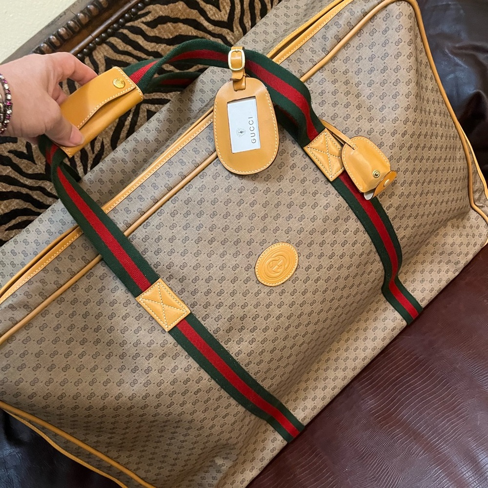 Gucci Monogram Travel Bag with Green and Red Straps